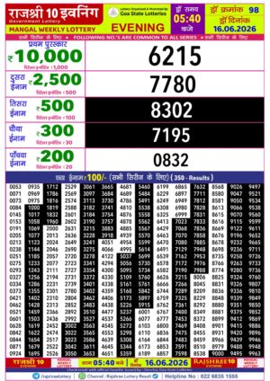 Goa Rajshree 10 5:40PM Result June 16 2026