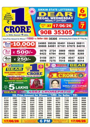 Sikkim Dear 6PM Result June 17 2026