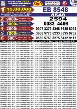 Punjab State Dear 50 6:30PM Lottery Result June 17 2026