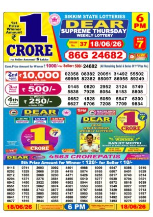 Sikkim Dear 6PM Result June 18 2026