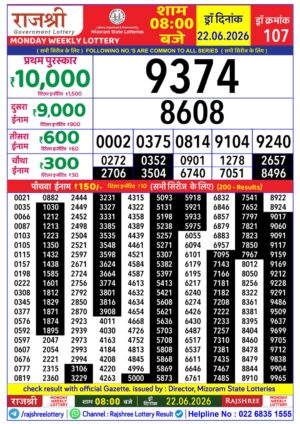Mizoram State Rajshree 8PM Result June 22 2026