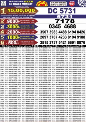 Punjab State Dear 50 6:30PM Lottery Result June 22 2026