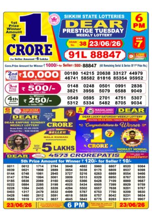 Sikkim Dear 6PM Result June 23 2026