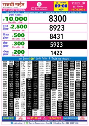 Rajshree Night 9PM Lottery Result June 15 2026