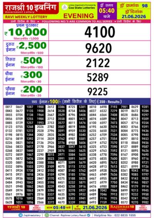 Goa Rajshree 10 5:40PM Result June 21 2026