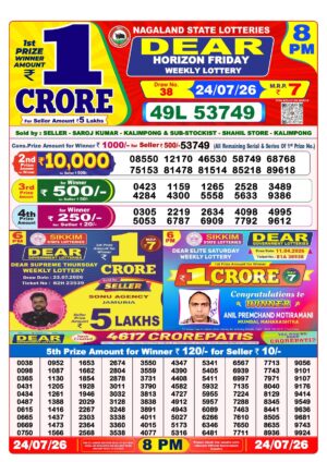Dear 8PM Lottery Result Nagaland July 24 2026