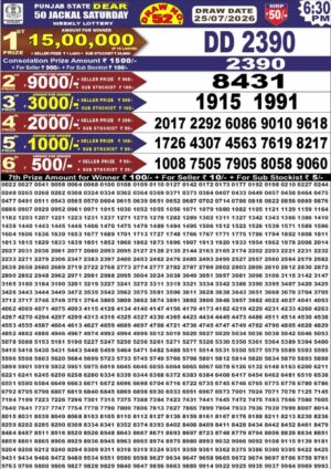 Punjab State Dear 50 6:30PM Lottery Result July 25 2026