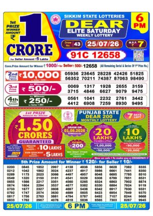 Sikkim Dear 6PM Result July 25 2026