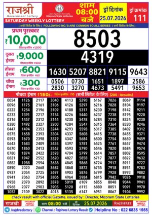 Mizoram State Rajshree 8PM Result July 25 2026